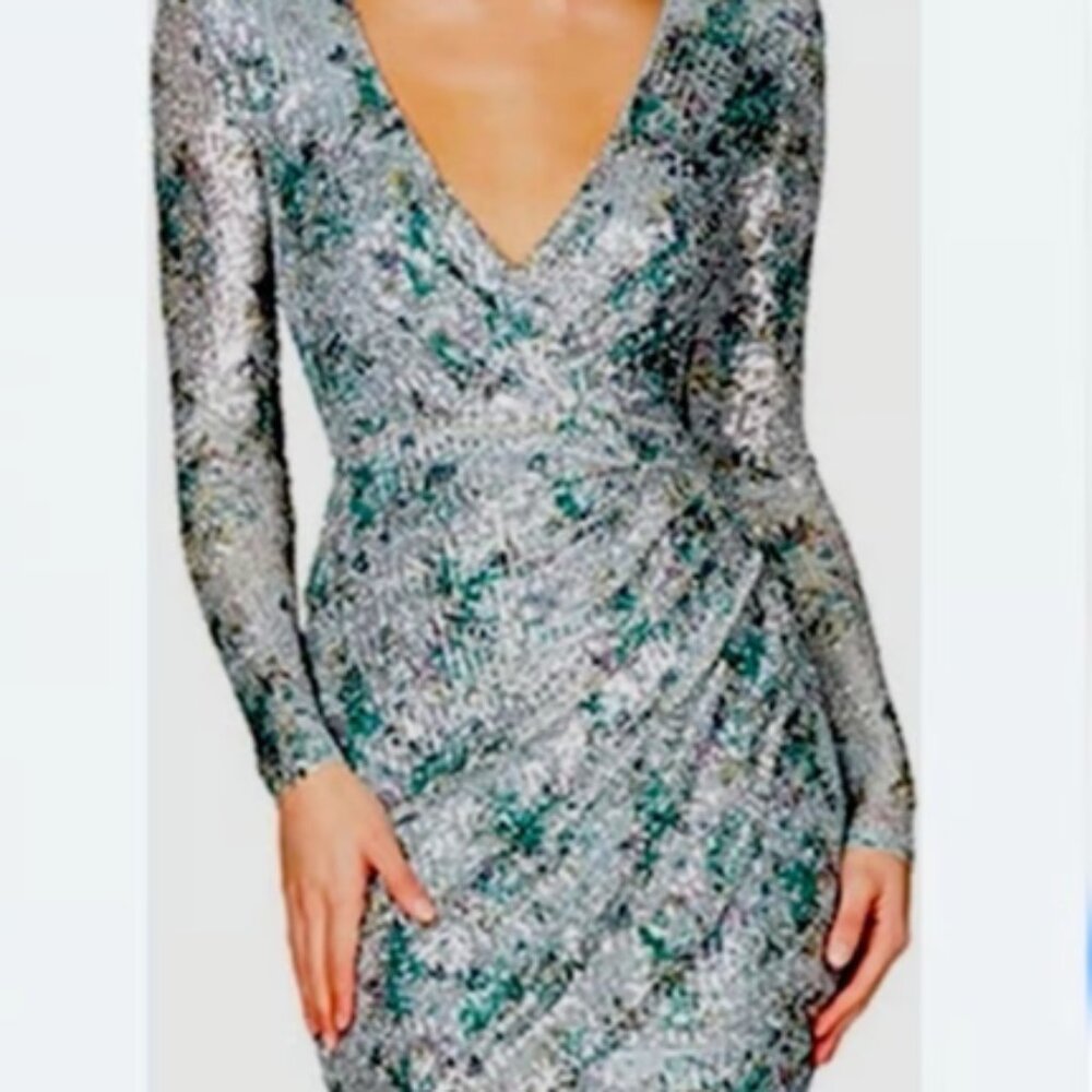 Nookie Silver and Blue Sequin Ruched Mini Dress
